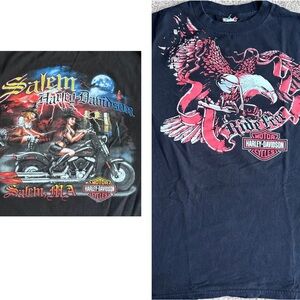 Vtg Harley Davidson Pinup Girls Salem Massachusetts Witches Graphic Tee 2010